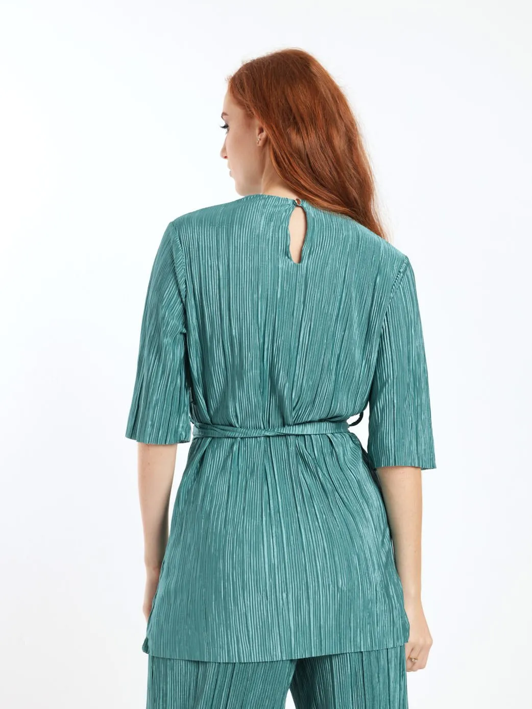 Ladies Bodre Tunic Top With Tie Belt - Teal