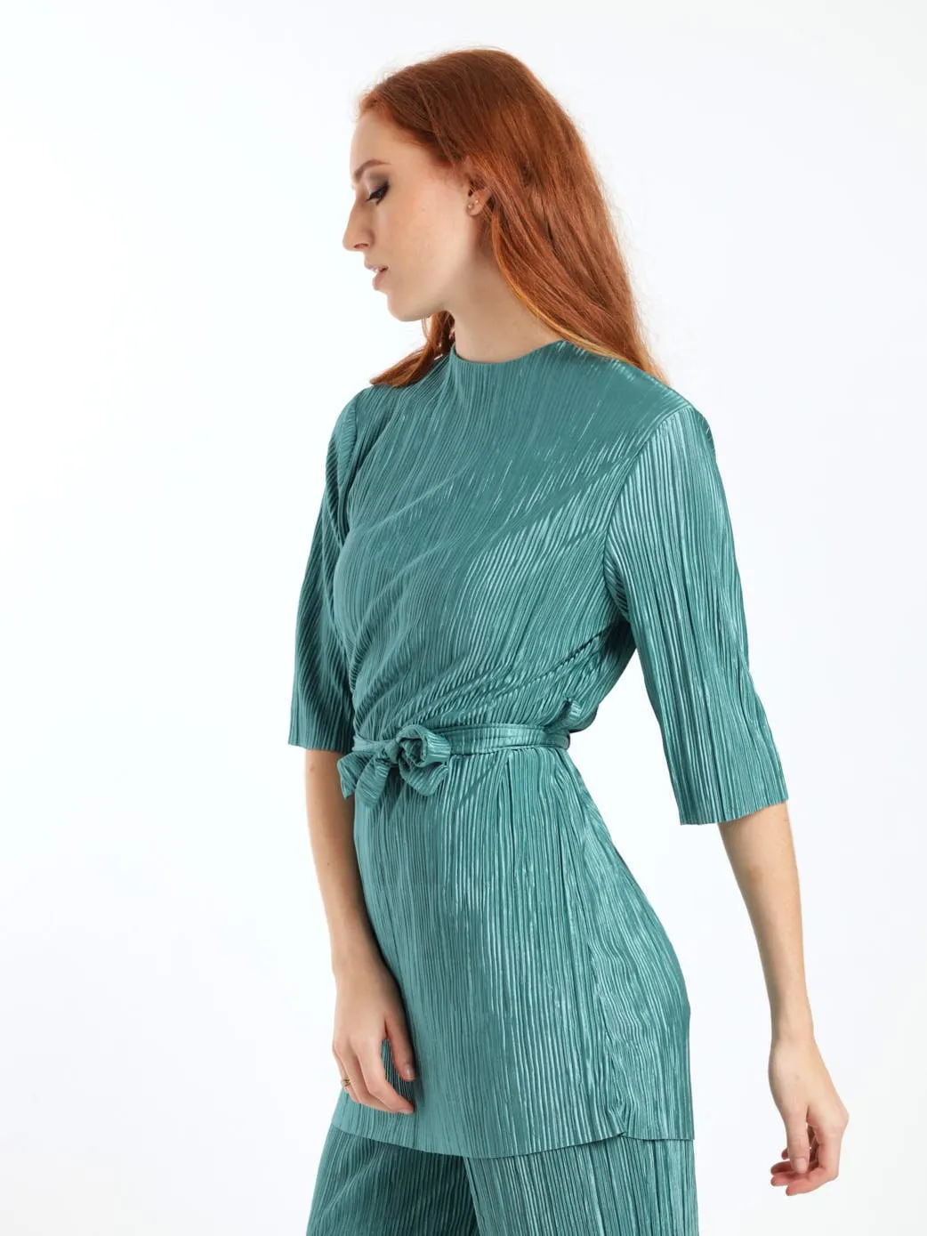 Ladies Bodre Tunic Top With Tie Belt - Teal