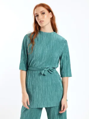 Ladies Bodre Tunic Top With Tie Belt - Teal