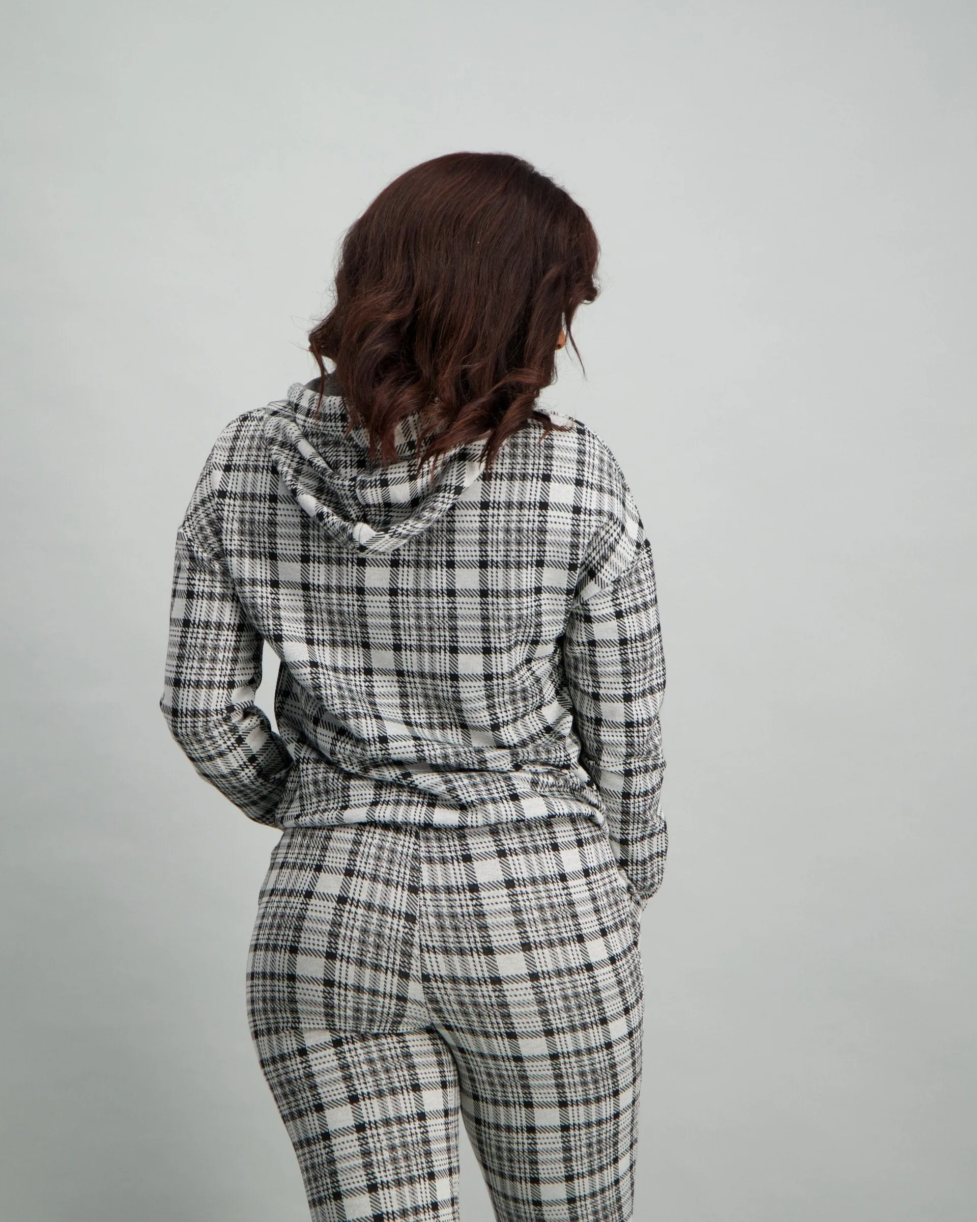 Ladies Checked Hooded Top - Grey