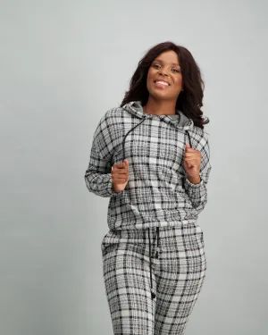 Ladies Checked Hooded Top - Grey