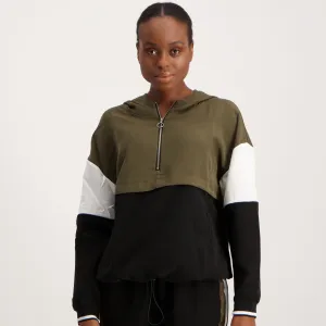 Ladies-Colorblock Woven Track top - Khaki