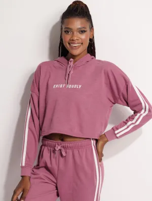 Ladies Double Stripe Hooded Pullover - Mauve