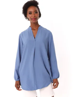 Ladies Henley Tunic Top - Blue
