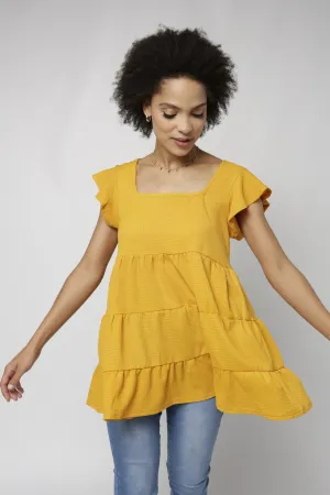 Ladies Tiered Square Neck Tunic - Mustard