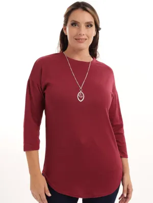 Ladies Tunic Top With Necklace - Wine