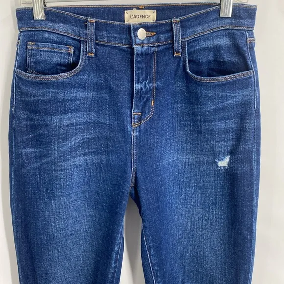L’Agence Shane Distressed Slouchy Straight Jeans High Rise Medium Wash Size 26