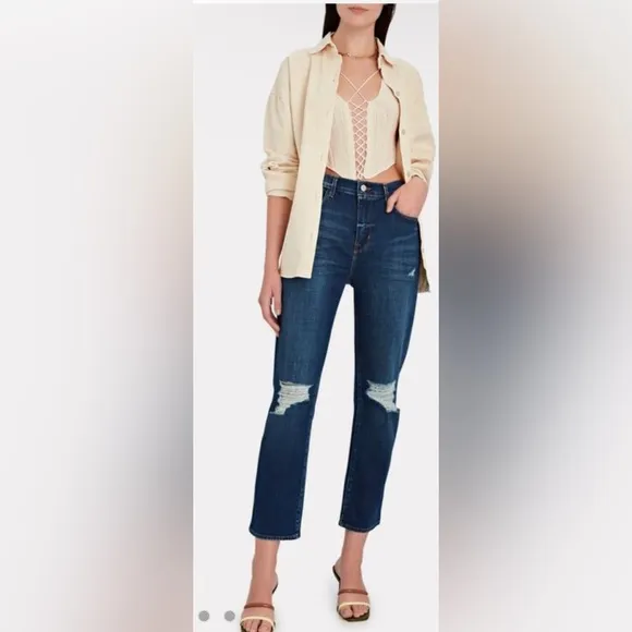 L’Agence Shane Distressed Slouchy Straight Jeans High Rise Medium Wash Size 26