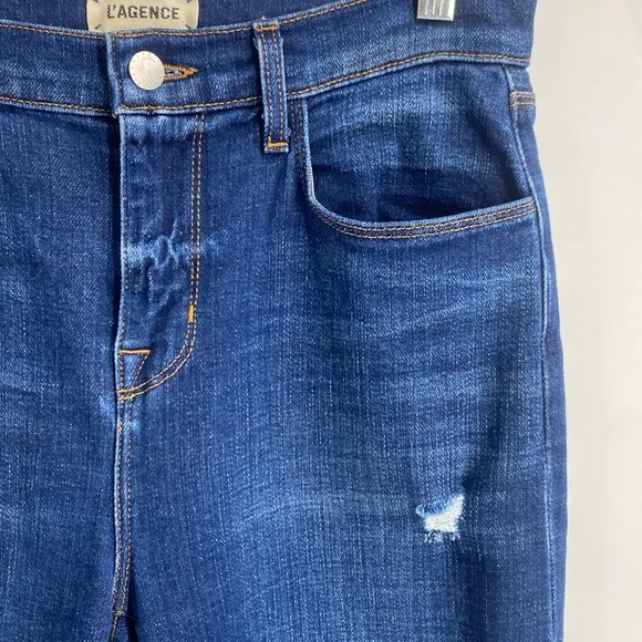 L’Agence Shane Distressed Slouchy Straight Jeans High Rise Medium Wash Size 26