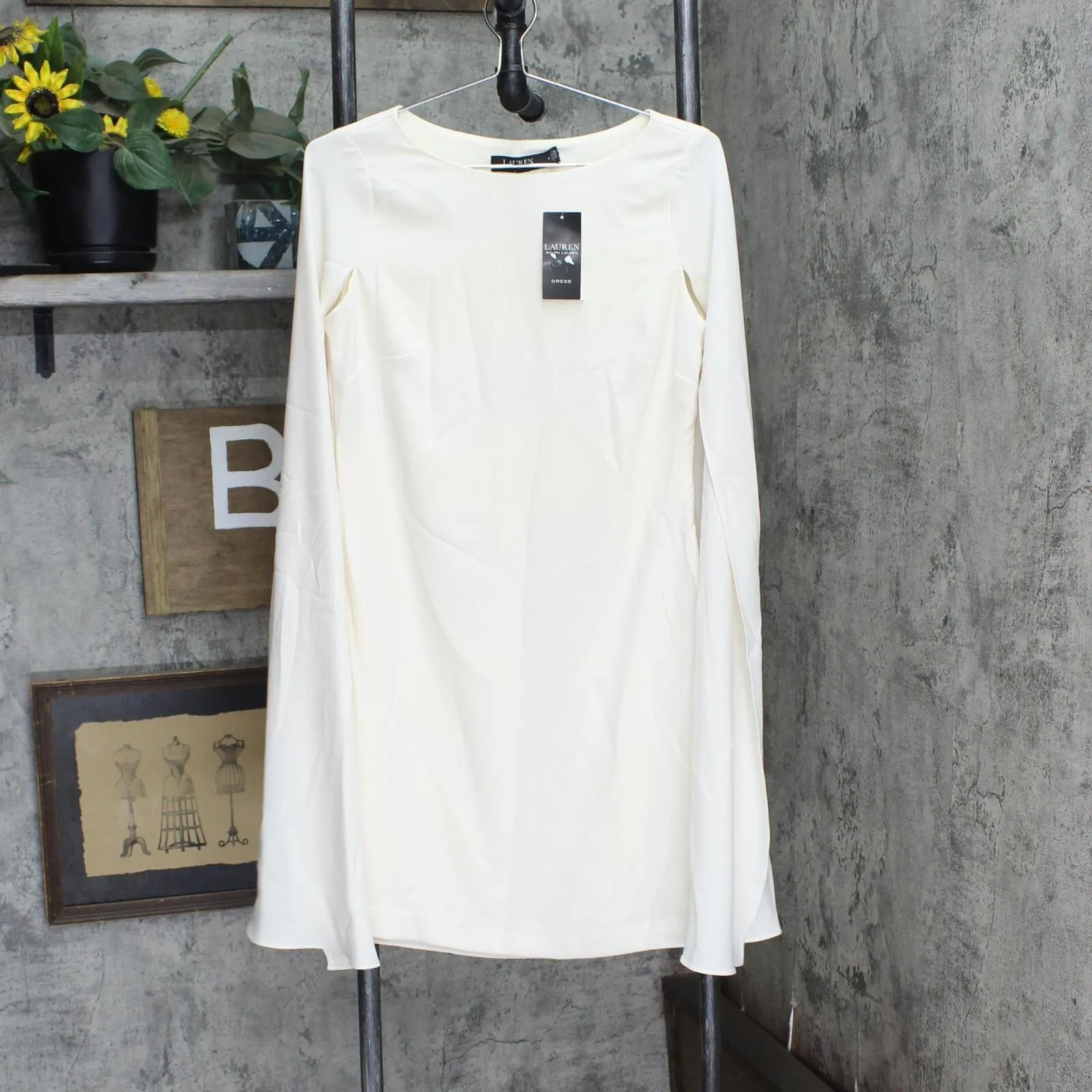 Lauren Ralph Lauren Womens Cape Georgette Cocktail Dress Cream Off White 4