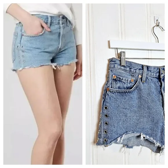 Levi's 501 Jean Shorts Womens Sz 28 Button Fly Distressed Denim Cutoffs