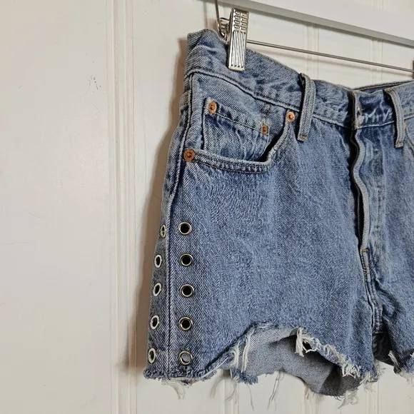 Levi's 501 Jean Shorts Womens Sz 28 Button Fly Distressed Denim Cutoffs