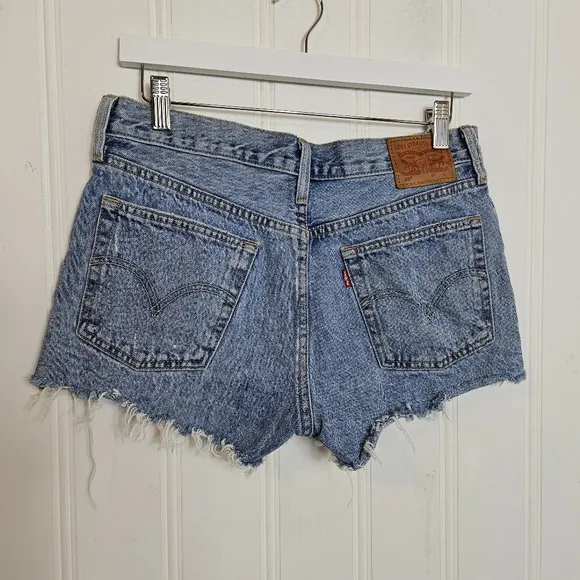 Levi's 501 Jean Shorts Womens Sz 28 Button Fly Distressed Denim Cutoffs