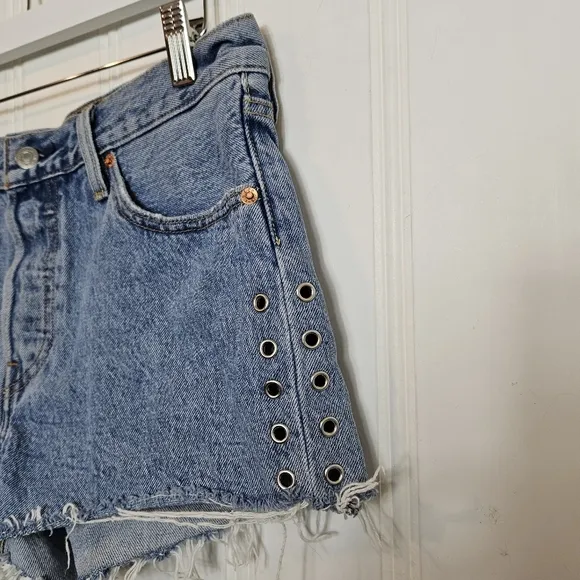 Levi's 501 Jean Shorts Womens Sz 28 Button Fly Distressed Denim Cutoffs