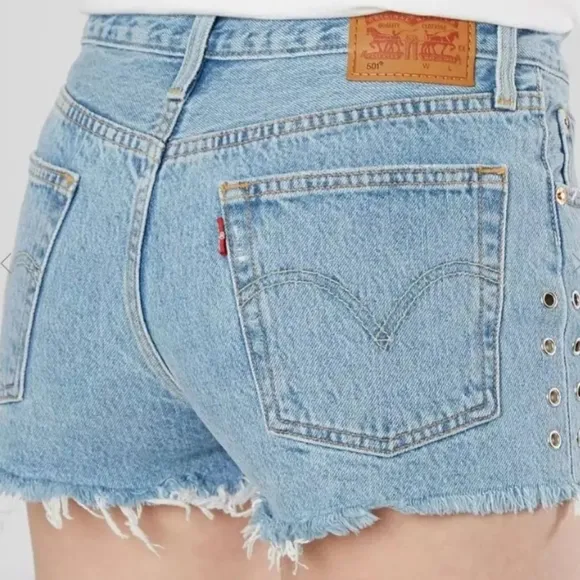 Levi's 501 Jean Shorts Womens Sz 28 Button Fly Distressed Denim Cutoffs