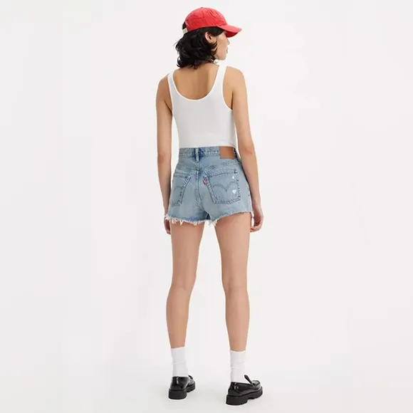LEVI’S PREMIUM 501 Medium Light Wash Distressed High Rise Cutoff Denim Shorts 26