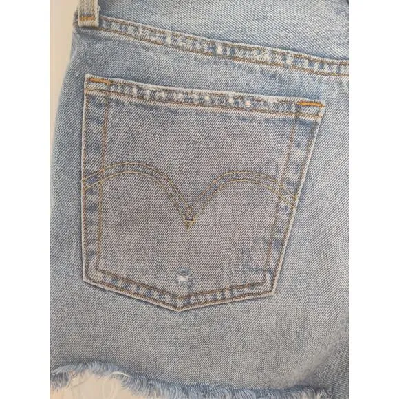 Levi's Strauss Premium 501 Red Tab Cut Off Denim Shorts Button Fly studded