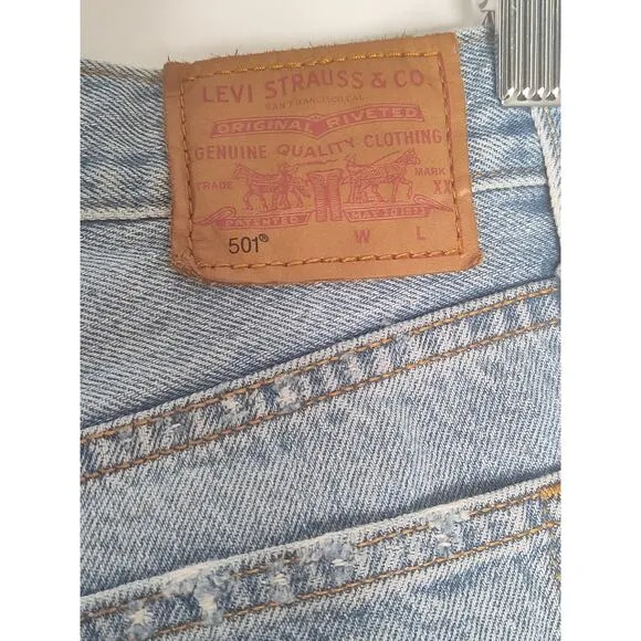 Levi's Strauss Premium 501 Red Tab Cut Off Denim Shorts Button Fly studded