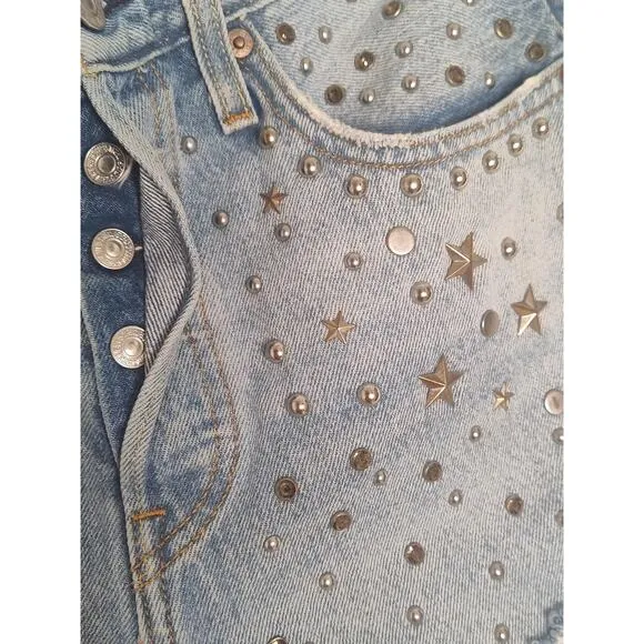 Levi's Strauss Premium 501 Red Tab Cut Off Denim Shorts Button Fly studded