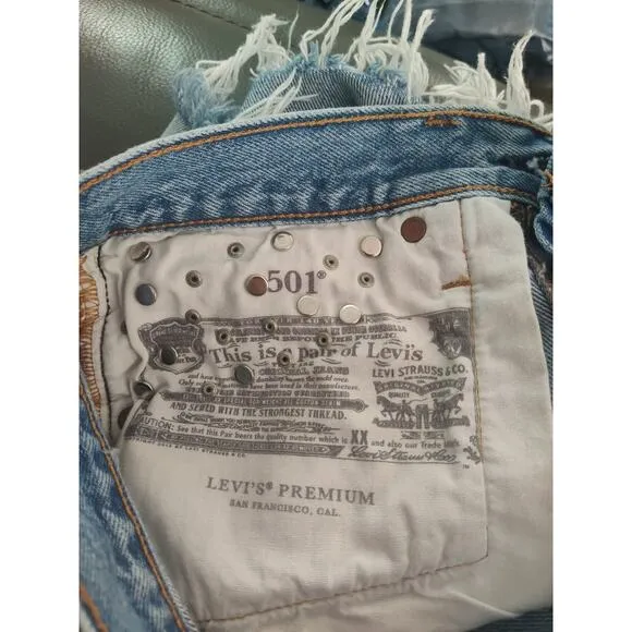 Levi's Strauss Premium 501 Red Tab Cut Off Denim Shorts Button Fly studded