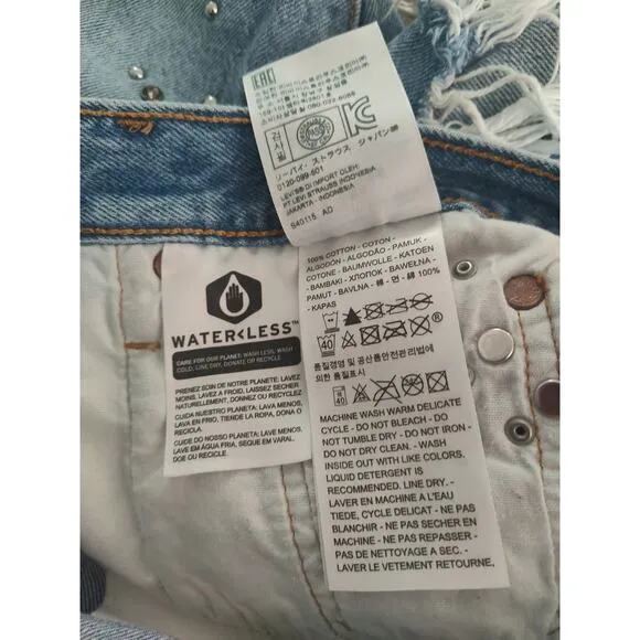 Levi's Strauss Premium 501 Red Tab Cut Off Denim Shorts Button Fly studded