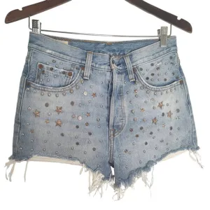 Levi's Strauss Premium 501 Red Tab Cut Off Denim Shorts Button Fly studded