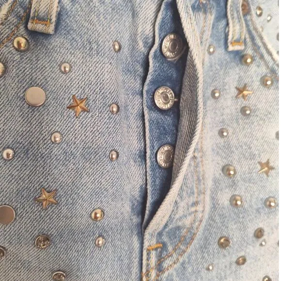 Levi's Strauss Premium 501 Red Tab Cut Off Denim Shorts Button Fly studded