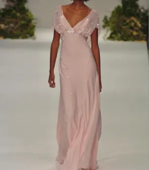 Light Pink V Neck Sheath Chiffon Vintage Long Evening Party Dress, D661
