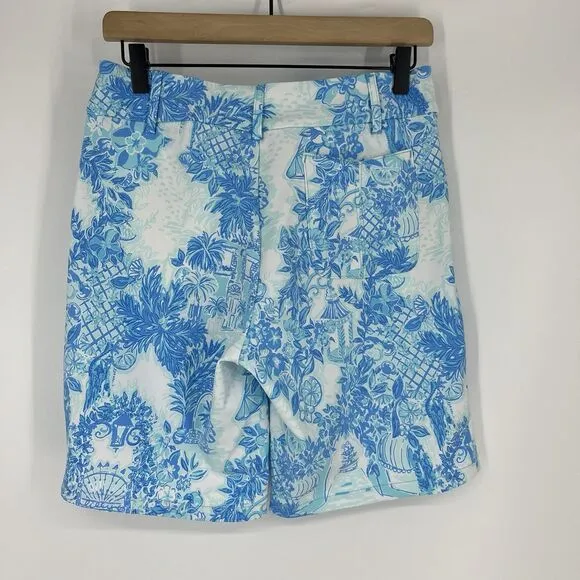 Lilly Pulitzer Shorts Size 6 Womens Blue Luxletic Bettina Pockets Floral Bermuda