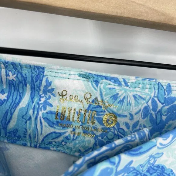 Lilly Pulitzer Shorts Size 6 Womens Blue Luxletic Bettina Pockets Floral Bermuda