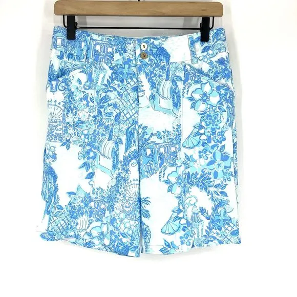 Lilly Pulitzer Shorts Size 6 Womens Blue Luxletic Bettina Pockets Floral Bermuda