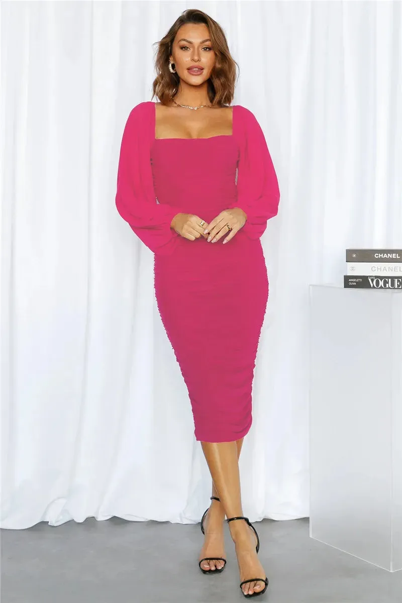 Long Sleeve Backless Midi Dress