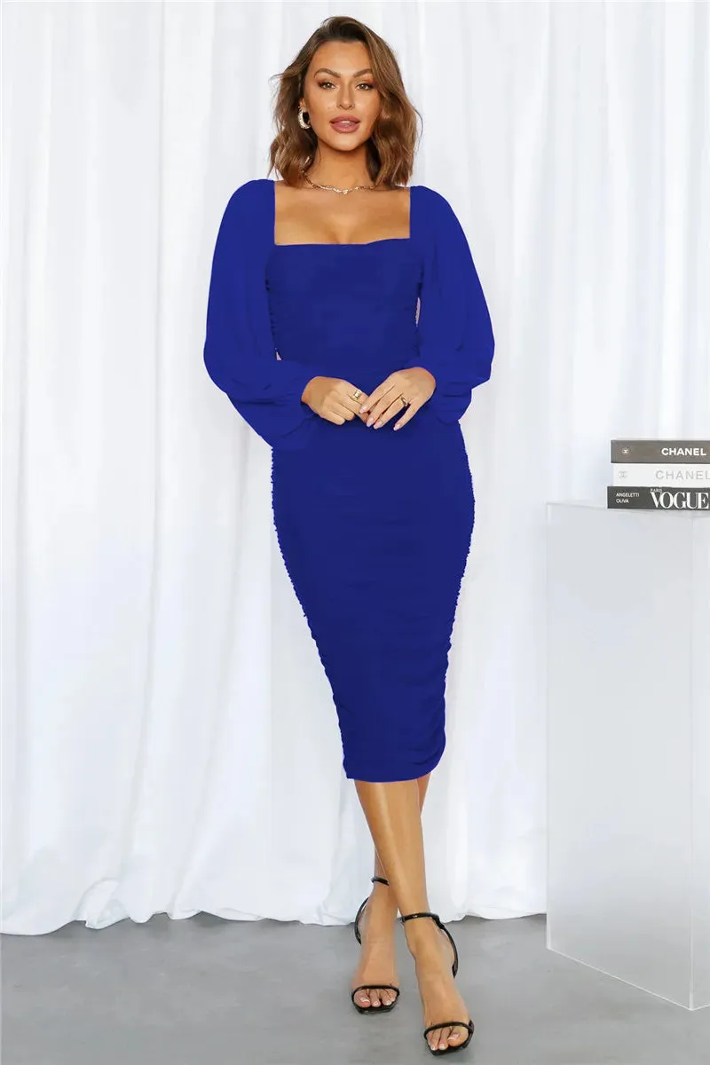 Long Sleeve Backless Midi Dress