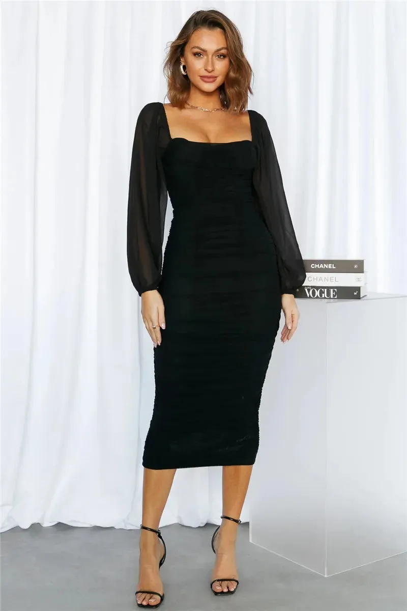 Long Sleeve Backless Midi Dress