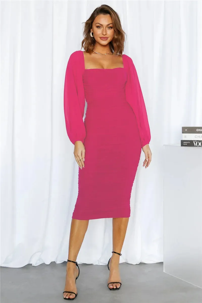 Long Sleeve Backless Midi Dress