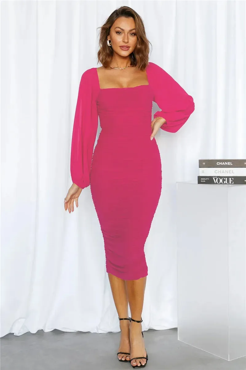 Long Sleeve Backless Midi Dress