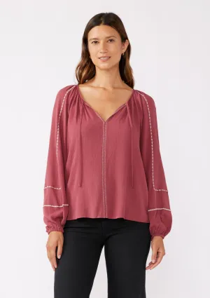 Long Sleeve Embroidered Raglan Blouse