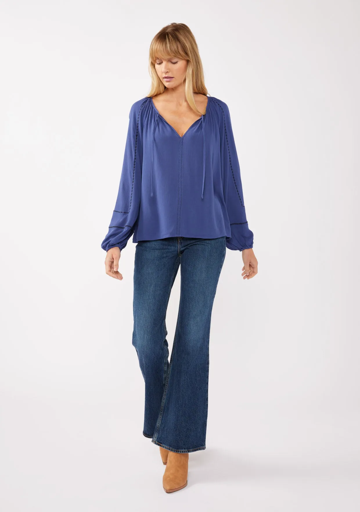 Long Sleeve Embroidered Raglan Blouse