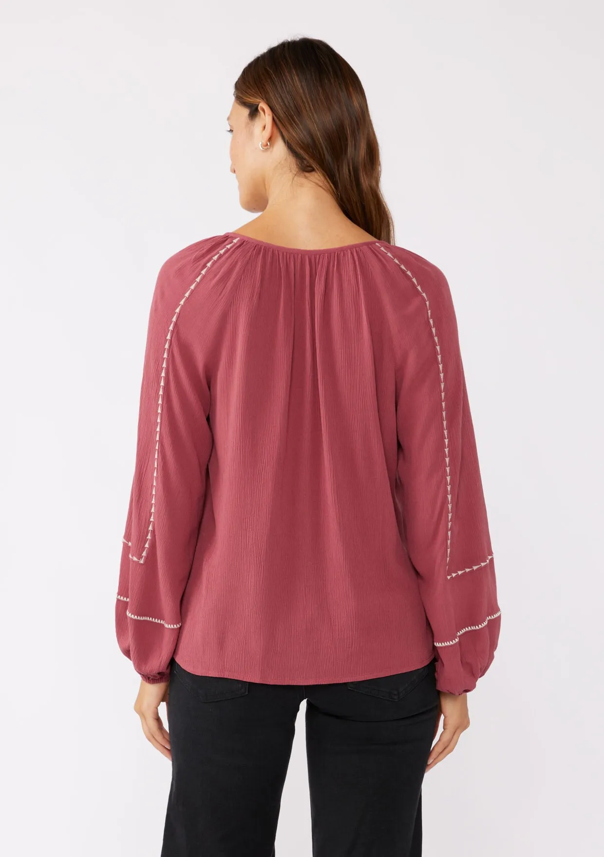 Long Sleeve Embroidered Raglan Blouse