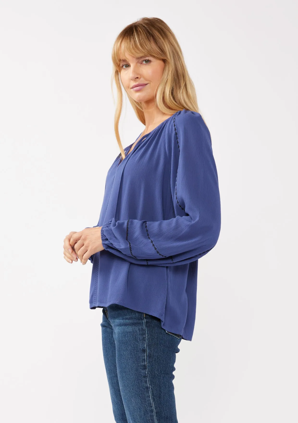 Long Sleeve Embroidered Raglan Blouse