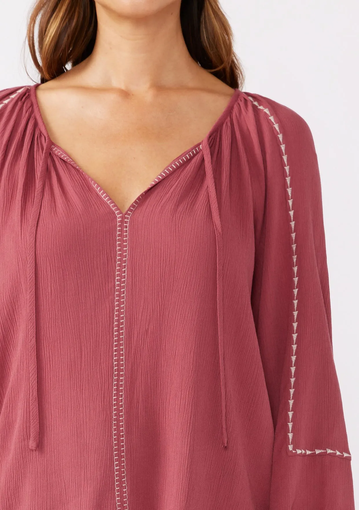 Long Sleeve Embroidered Raglan Blouse