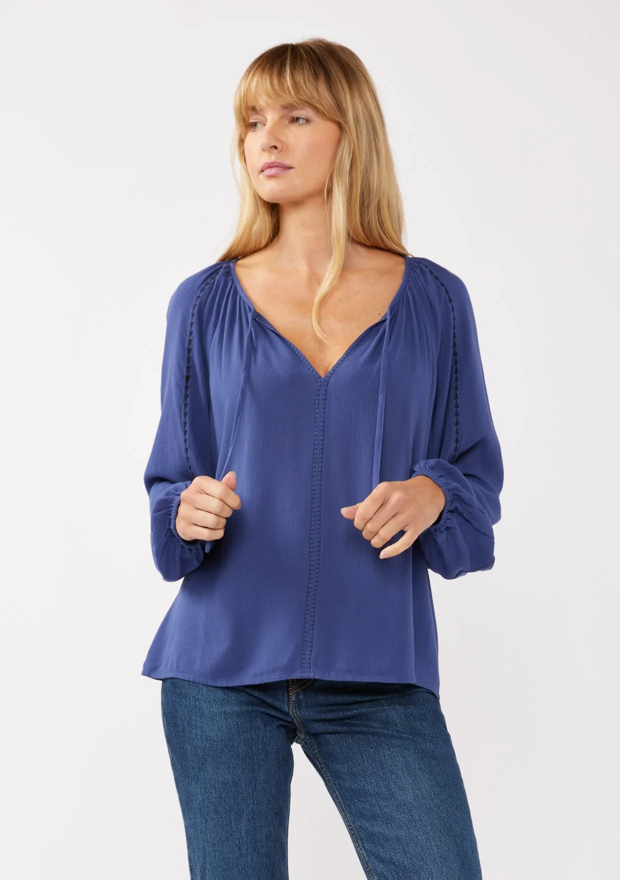 Long Sleeve Embroidered Raglan Blouse