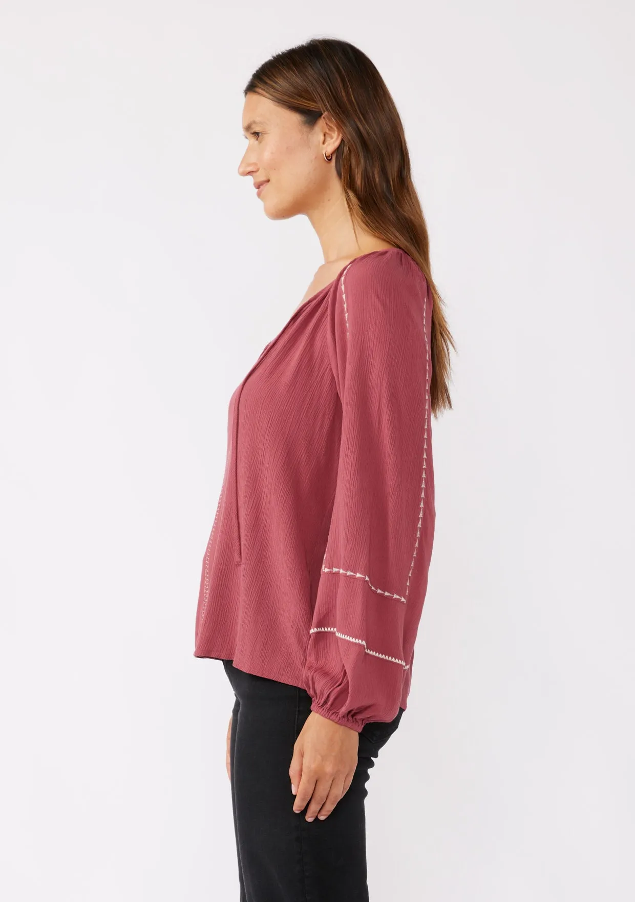 Long Sleeve Embroidered Raglan Blouse