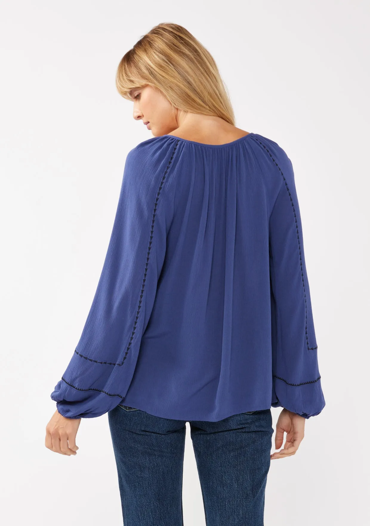 Long Sleeve Embroidered Raglan Blouse
