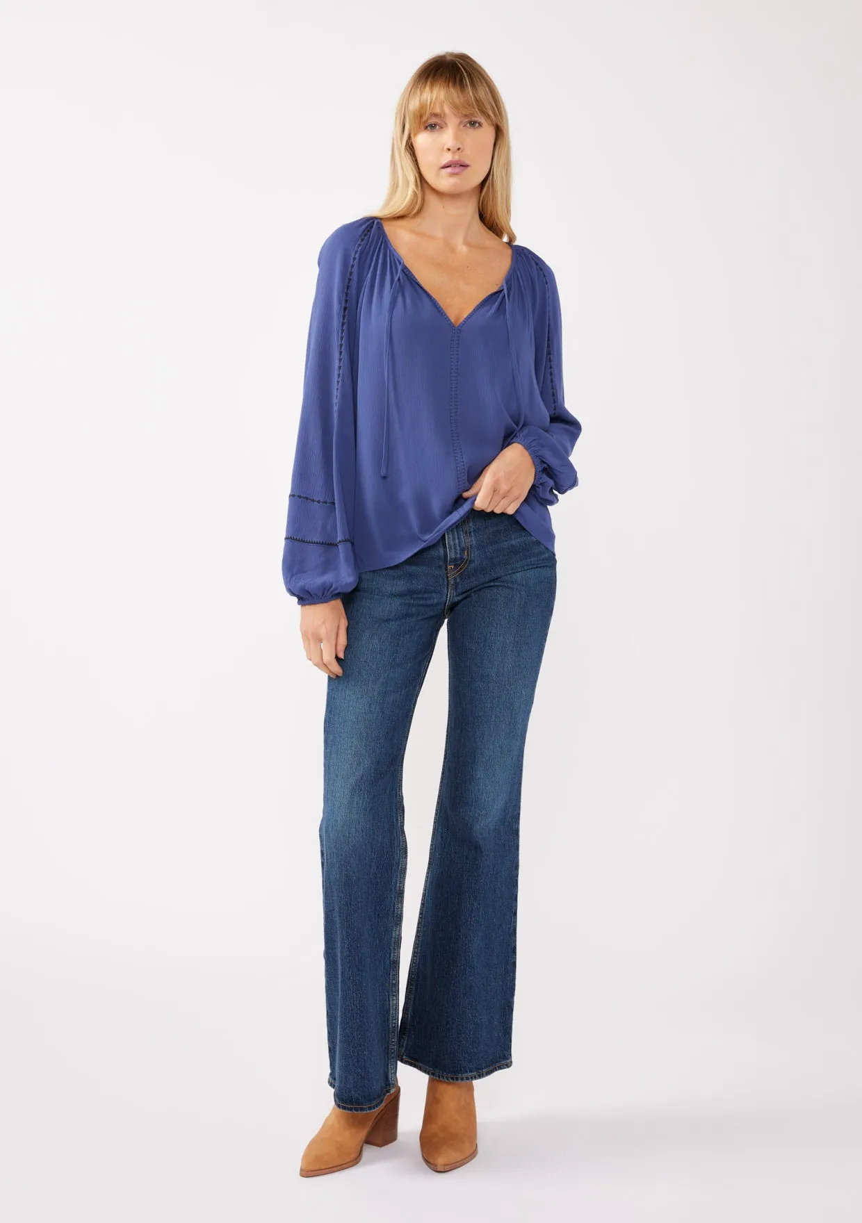 Long Sleeve Embroidered Raglan Blouse