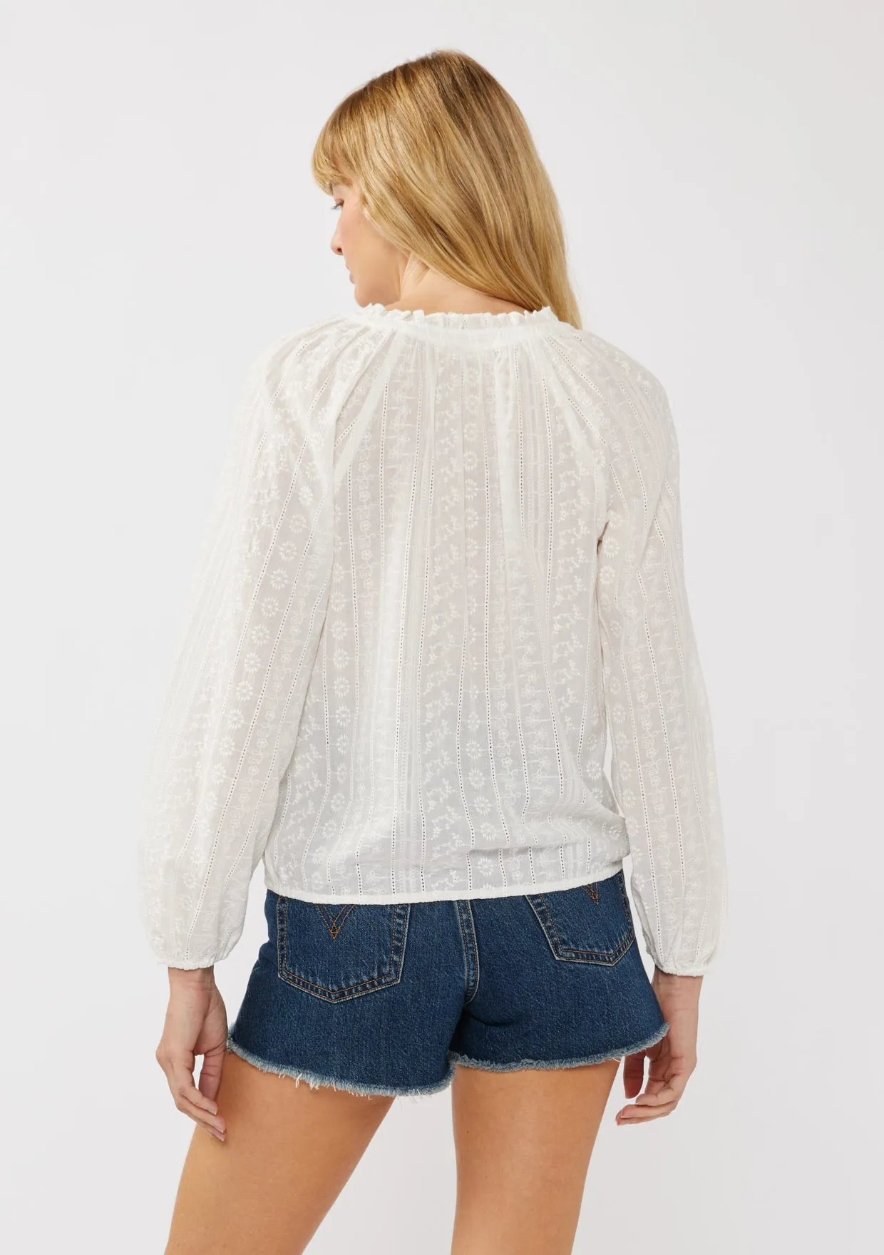Long Sleeve Floral Stripe V-Split Neck Blouse