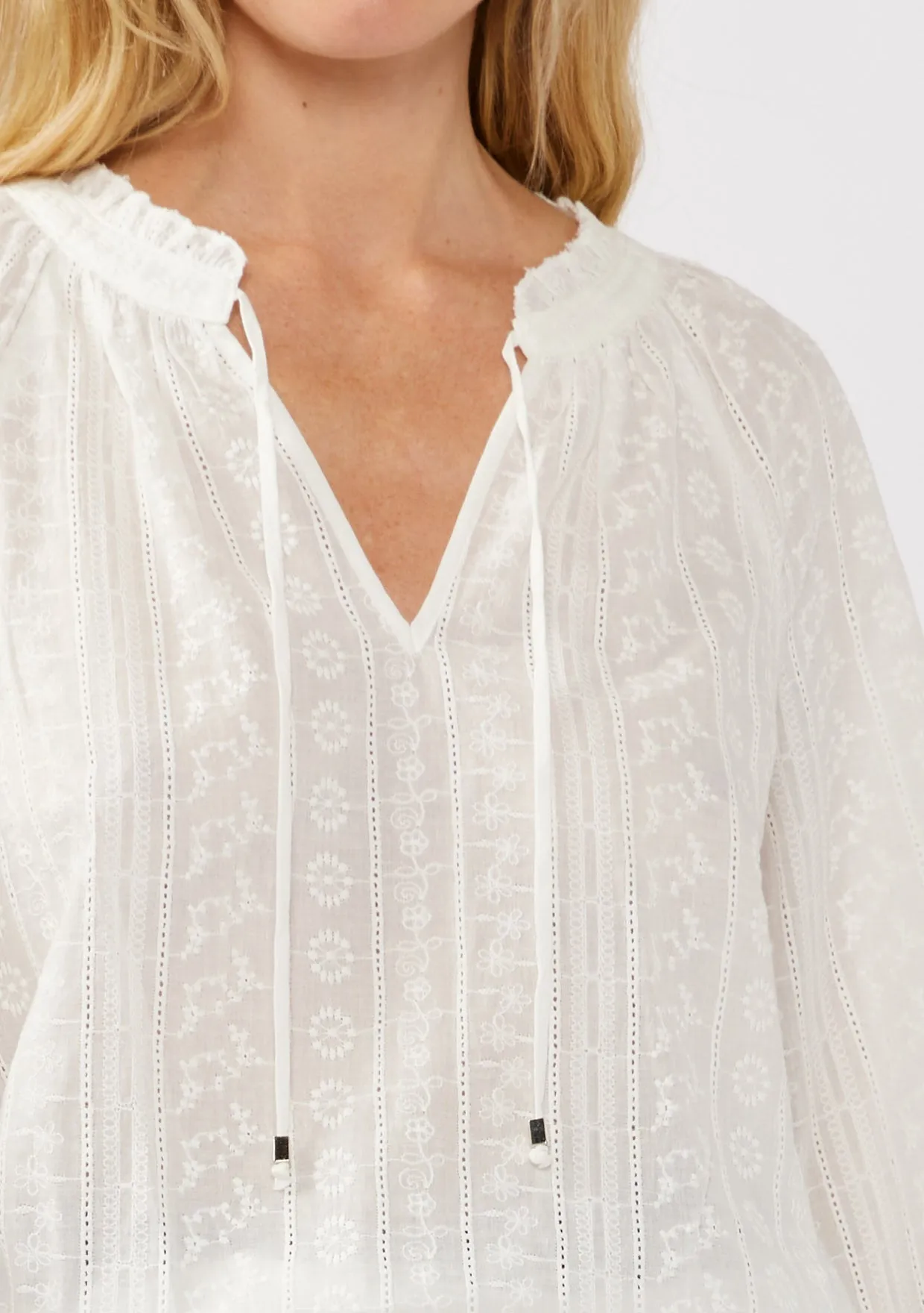 Long Sleeve Floral Stripe V-Split Neck Blouse