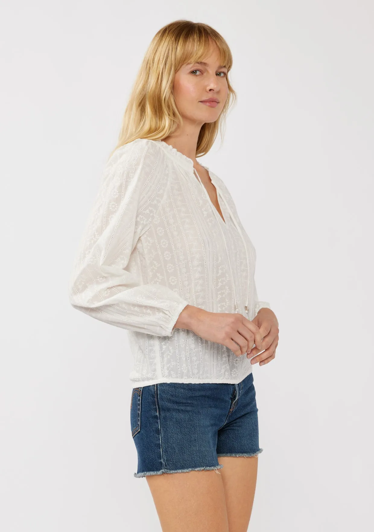 Long Sleeve Floral Stripe V-Split Neck Blouse