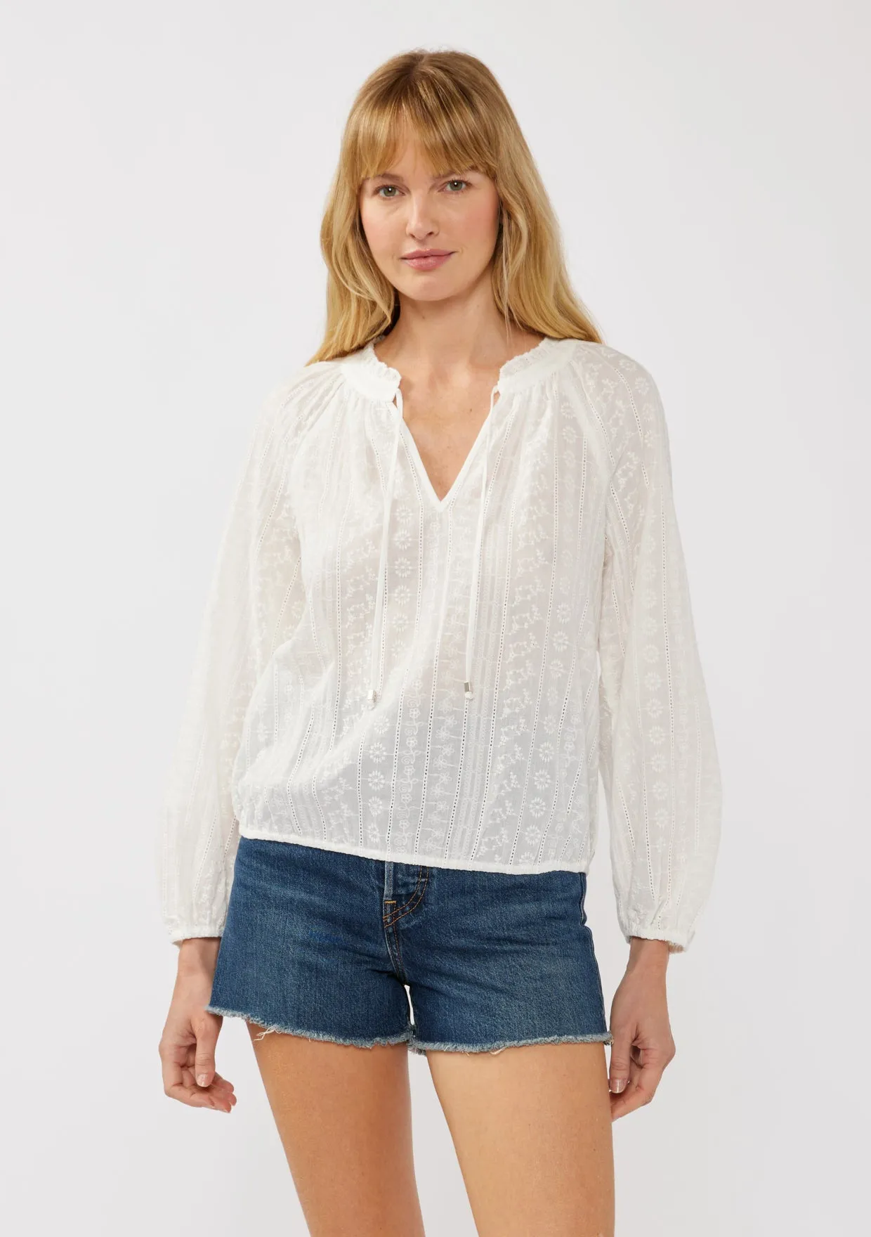Long Sleeve Floral Stripe V-Split Neck Blouse