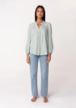 Long Sleeve Ruffle Neck Button Down Blouse